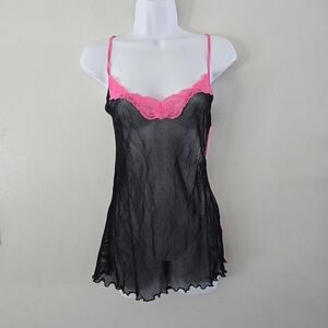 Fredricks Of  Hollywood Womens Fishnet Lingerie Negligee Sz M Pink Black